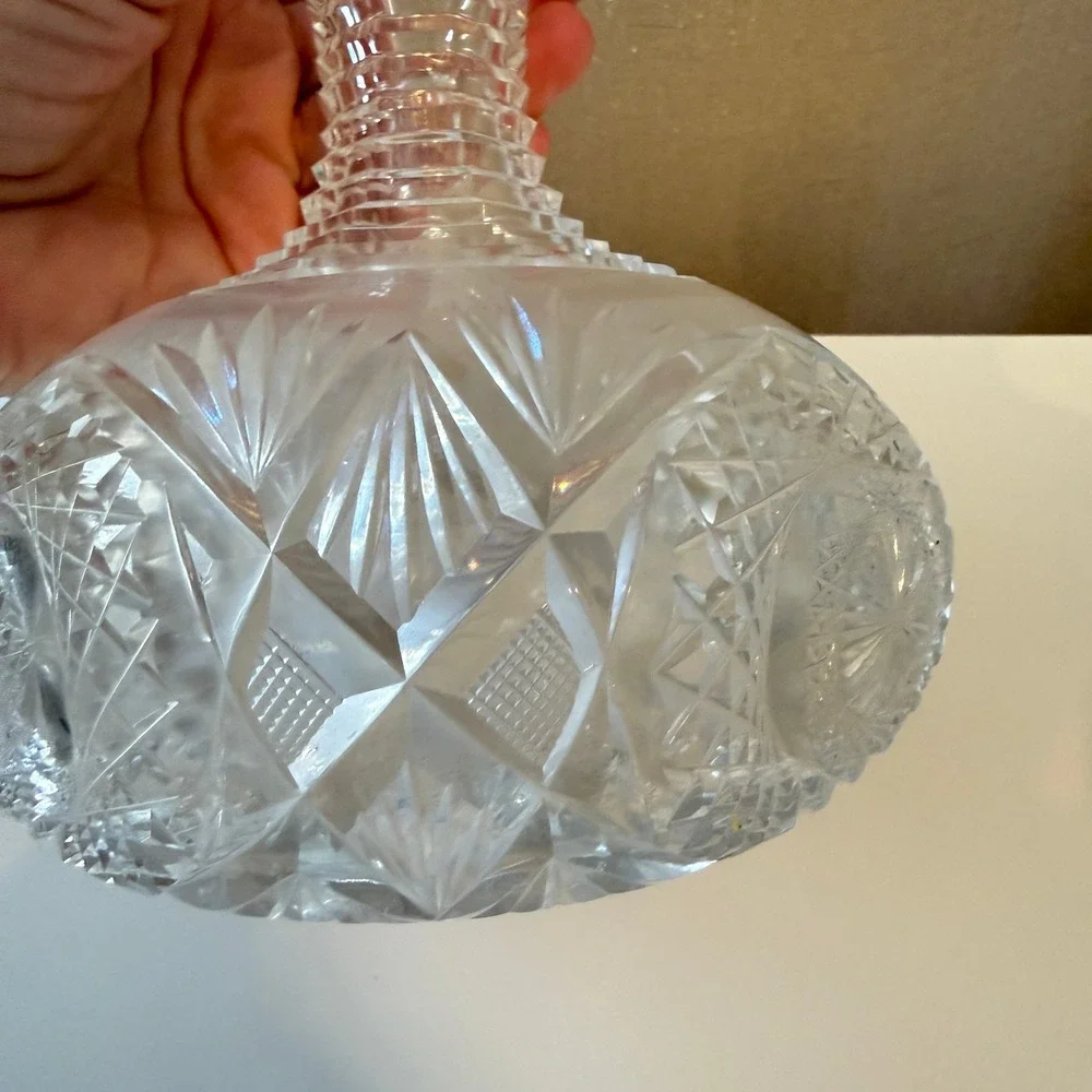 Antique American Brilliant Cut Crystal Decanter Starburst Diamond Pattern